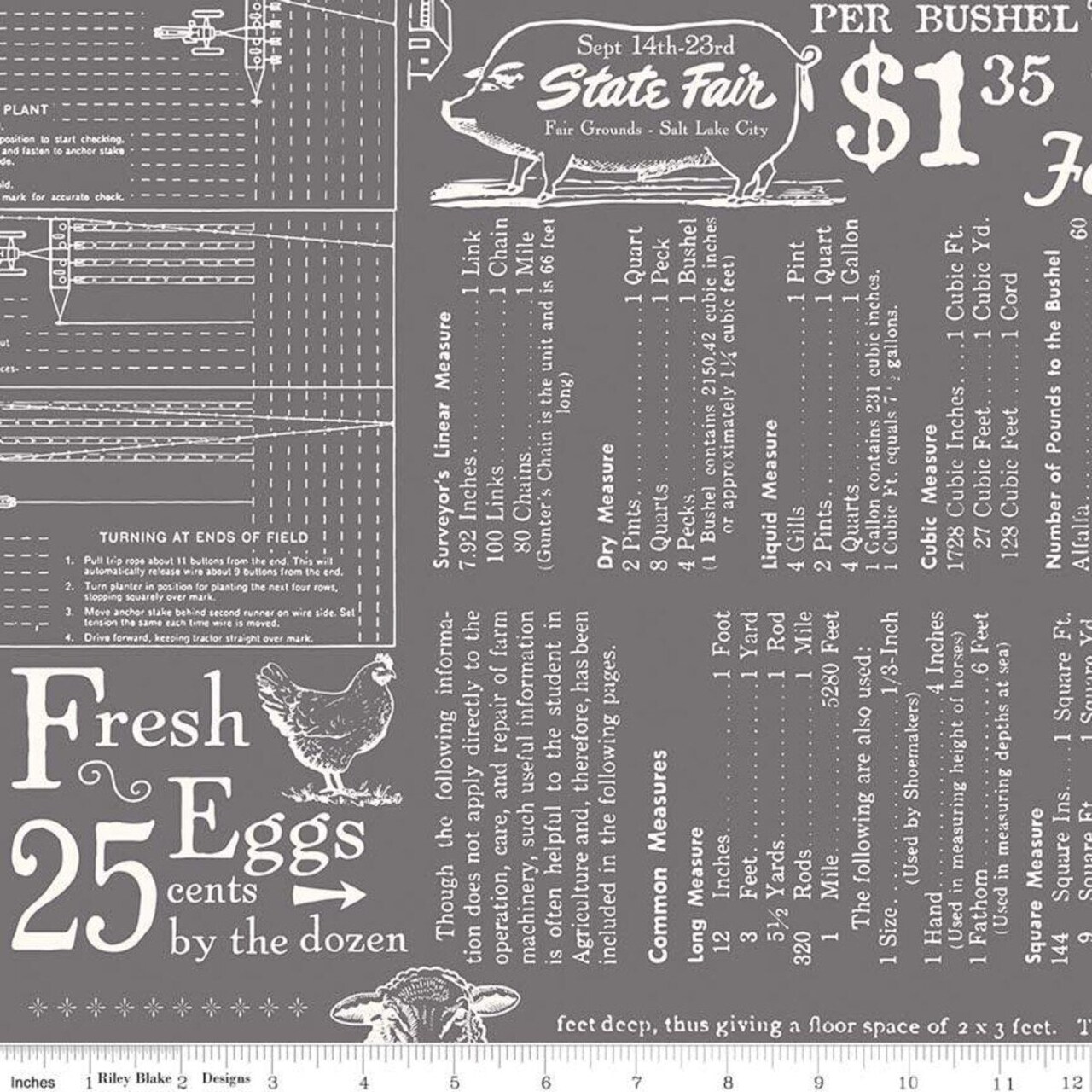 Fabric Riley Blake Steel Farm Girl Vintage 108" Wide Back by the Quarter Yard WB7887-STEEL